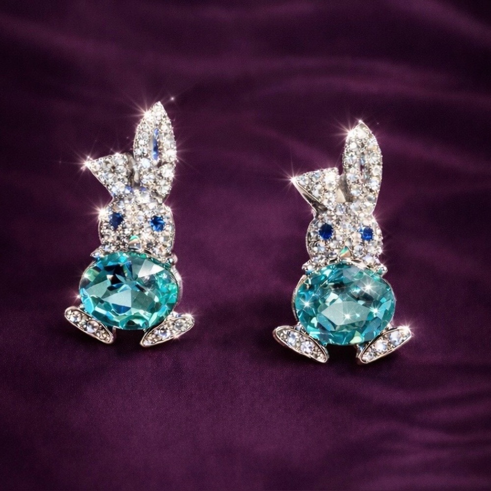 Crystal Bunny Rabbit Cubic Zirconia Earrings - Picture 2 of 4